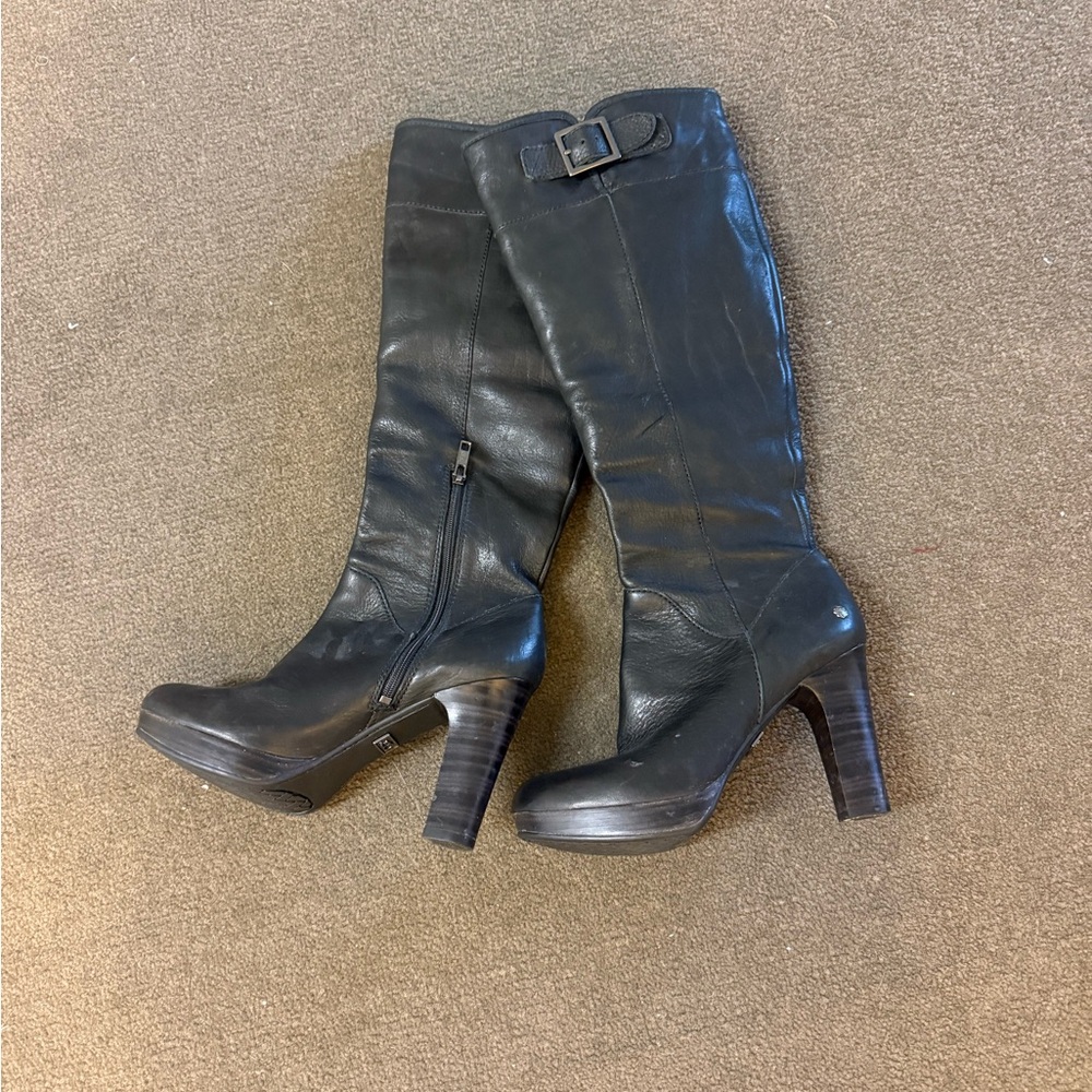 UGG Black Leather Fur Lined Knee-High Boots